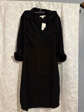 Cato Black Long-Sleeve Button Front Shirt Dress